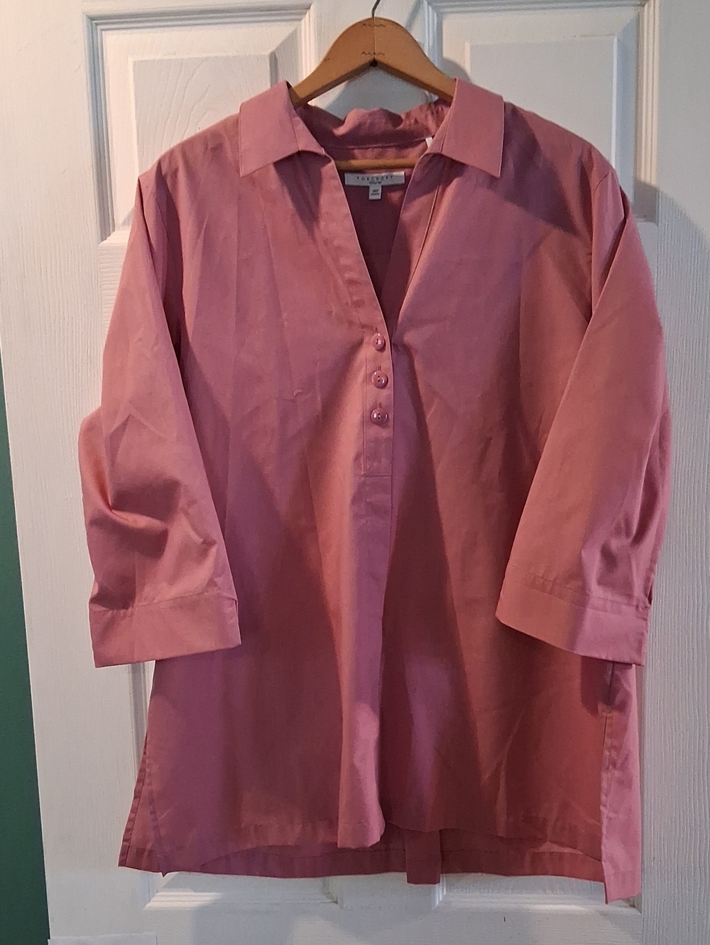 Foxcroft Rose Pink V-Neck Tunic Blouse